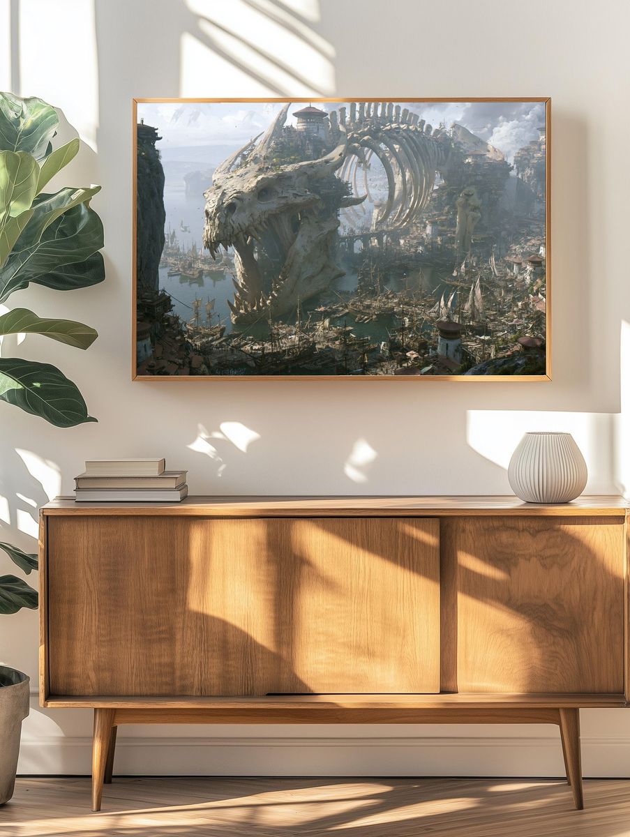 Fantasy Skull Harbor Illustration Poster. — room view 3