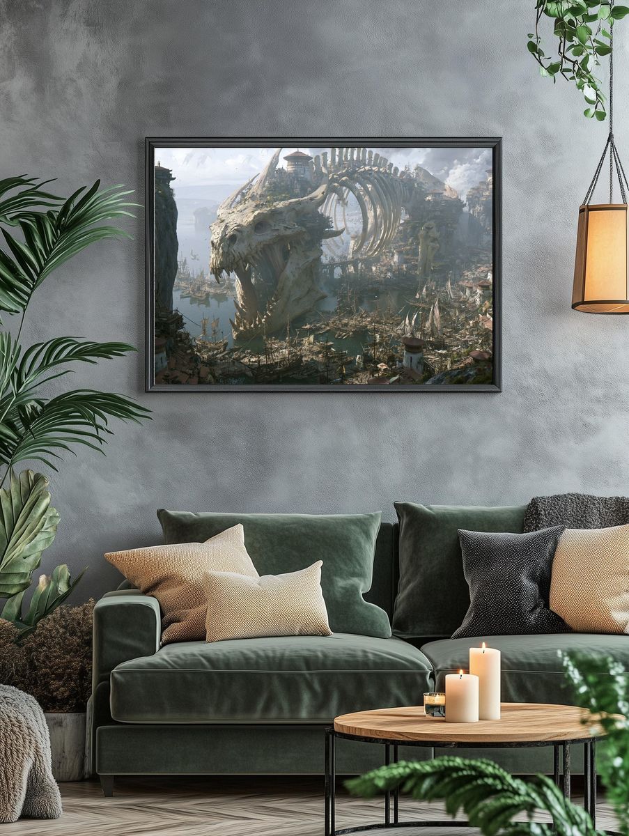 Fantasy Skull Harbor Illustration Poster. — room view 4