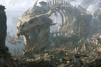 Fantasy Skull Harbor Illustration Poster. poster