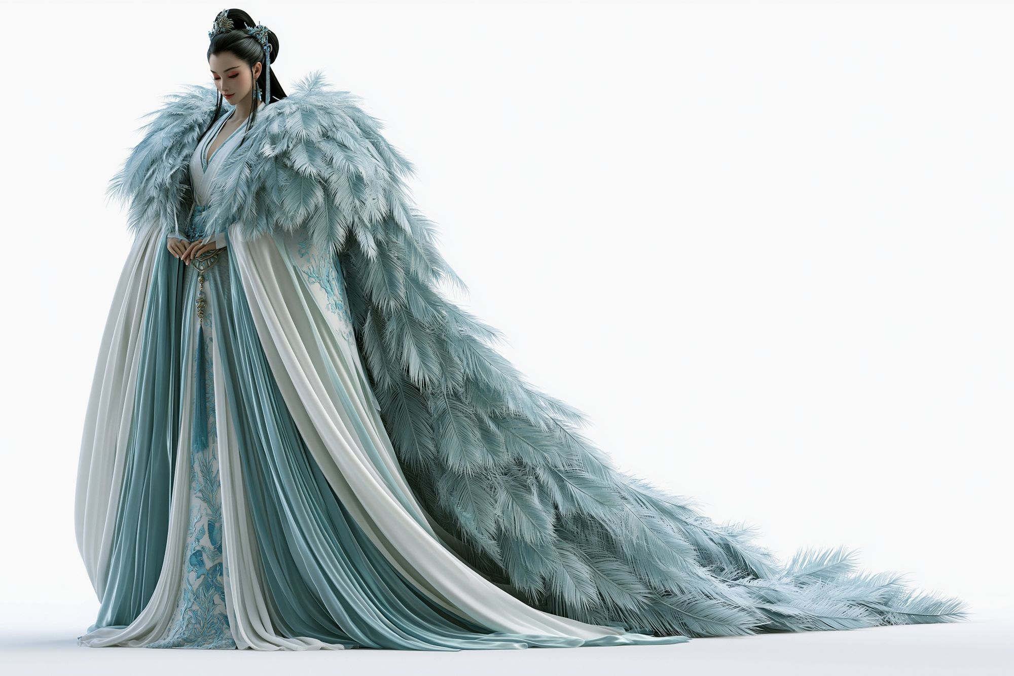 Celestial Feather Gown Illustration Print. poster detail