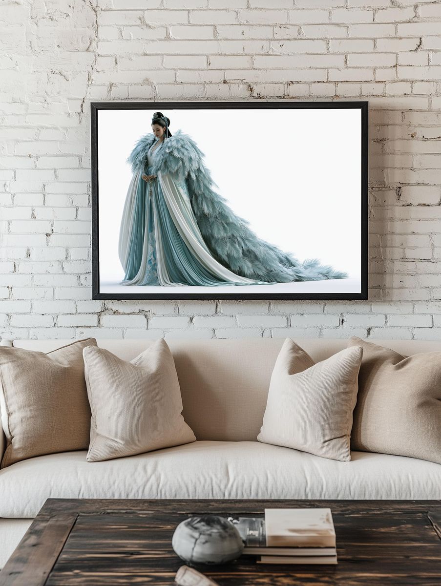 Celestial Feather Gown Illustration Print. room preview