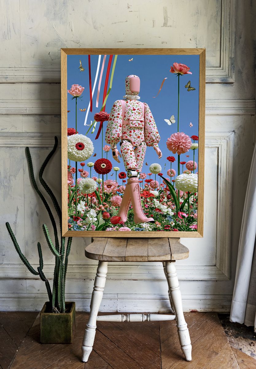 Floral Robot Dreamscape Poster. room preview