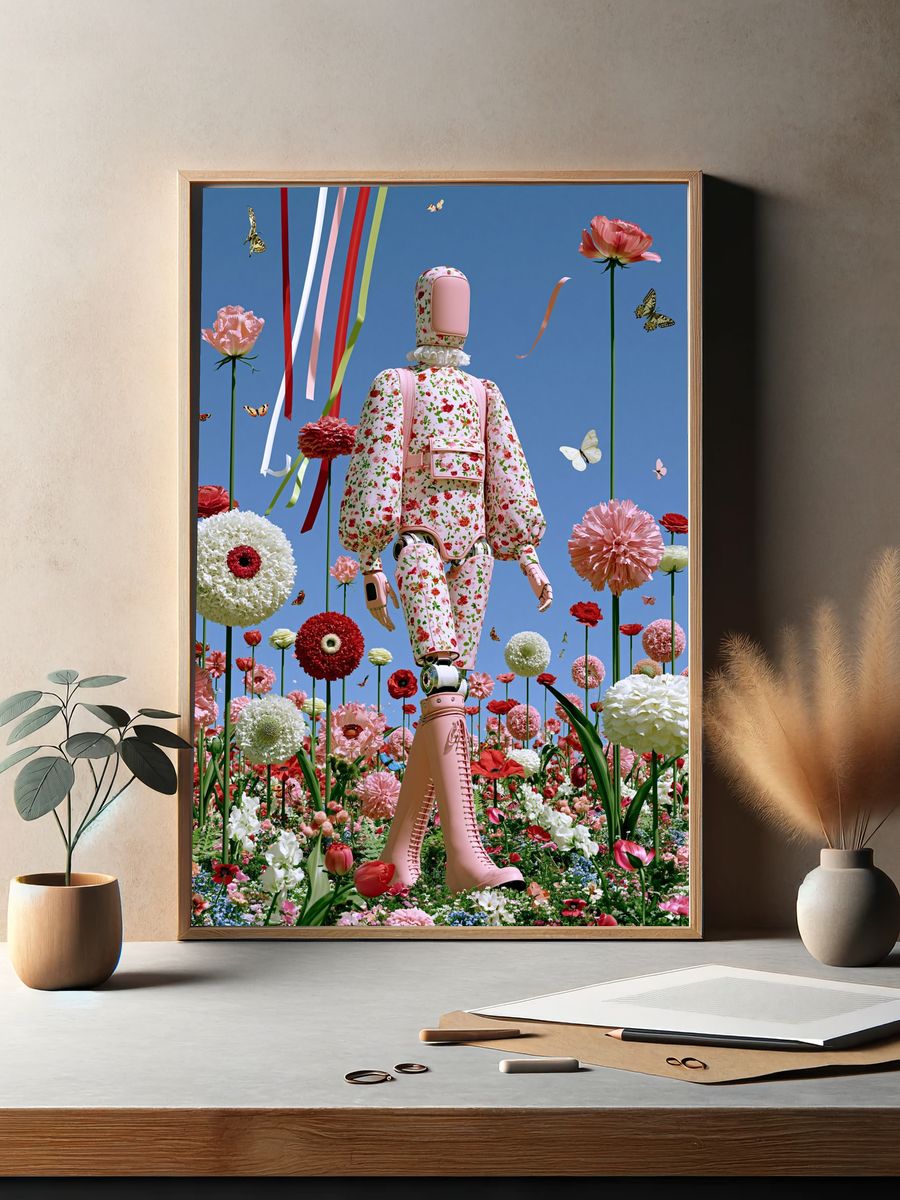 Floral Robot Dreamscape Poster. — room view 2