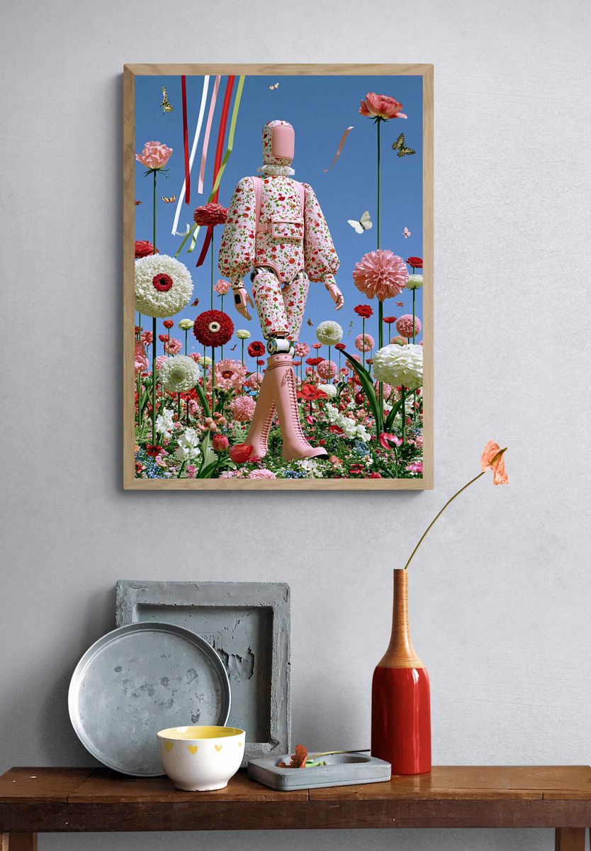 Floral Robot Dreamscape Poster. — room view 3