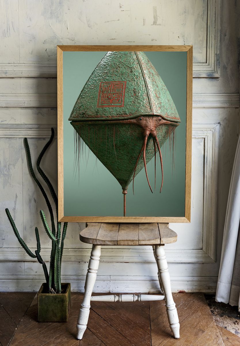 Surreal Lantern Creature Print. — room view 1