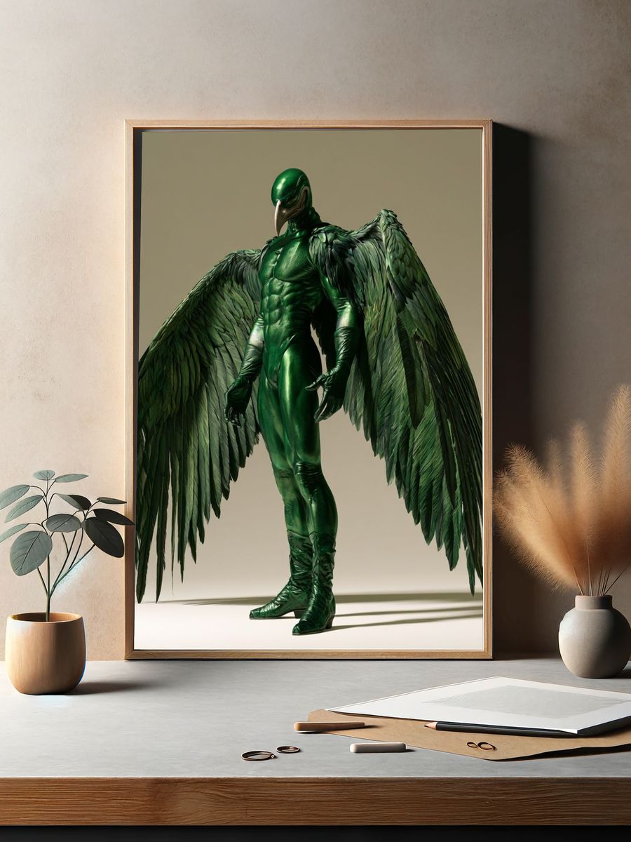 Emerald Winged Figure Illustration Poster. — room view 2