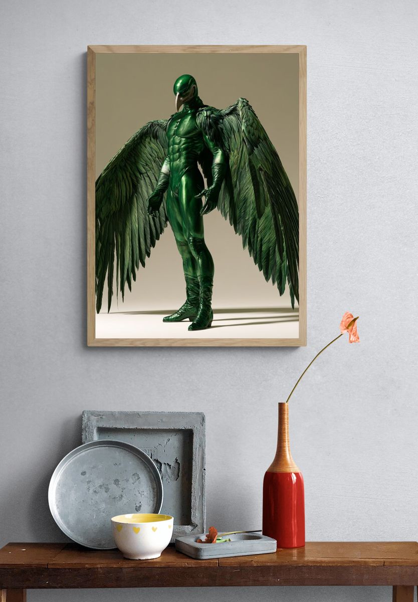 Emerald Winged Figure Illustration Poster. — room view 3