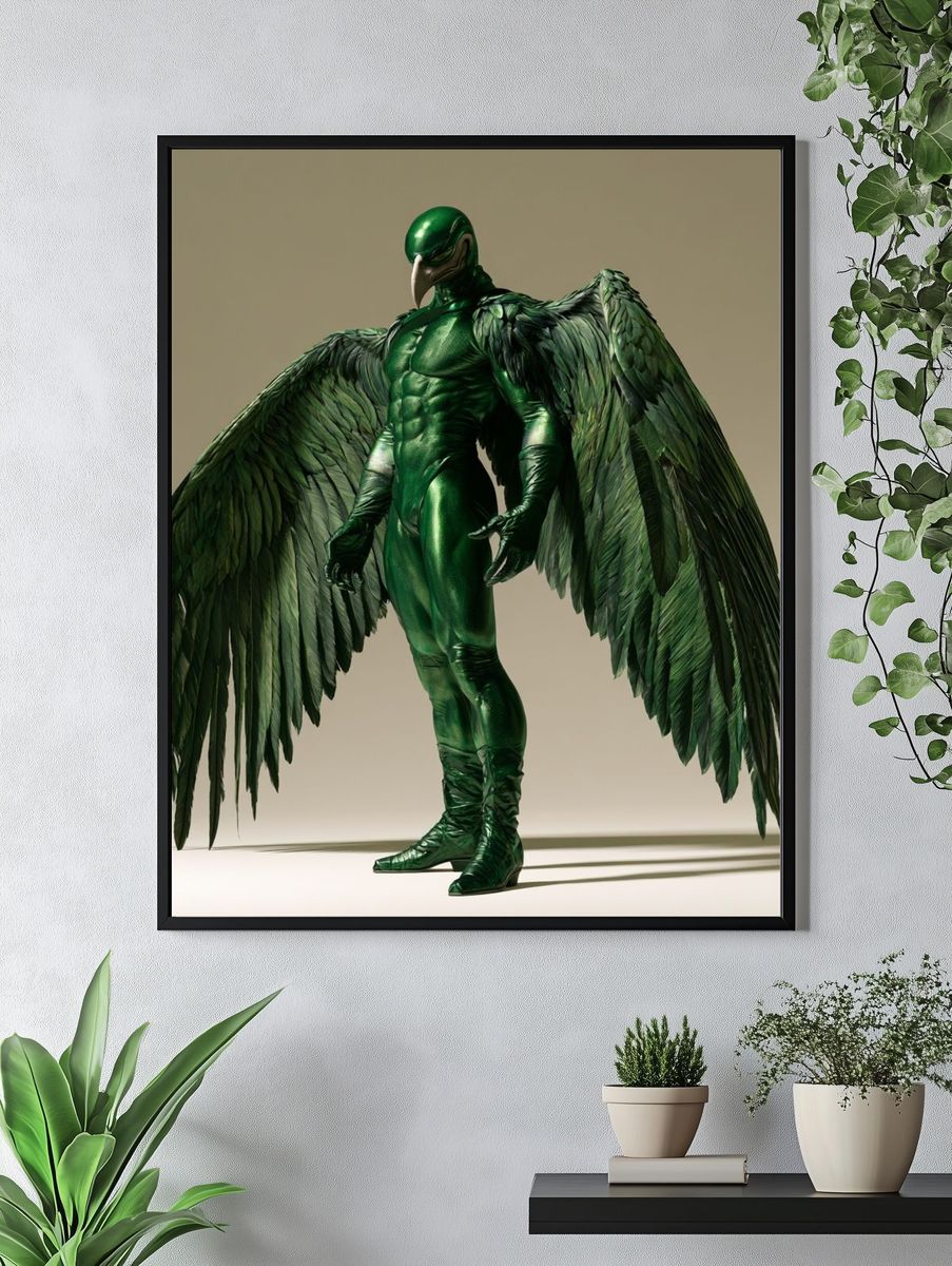 Emerald Winged Figure Illustration Poster. — room view 4