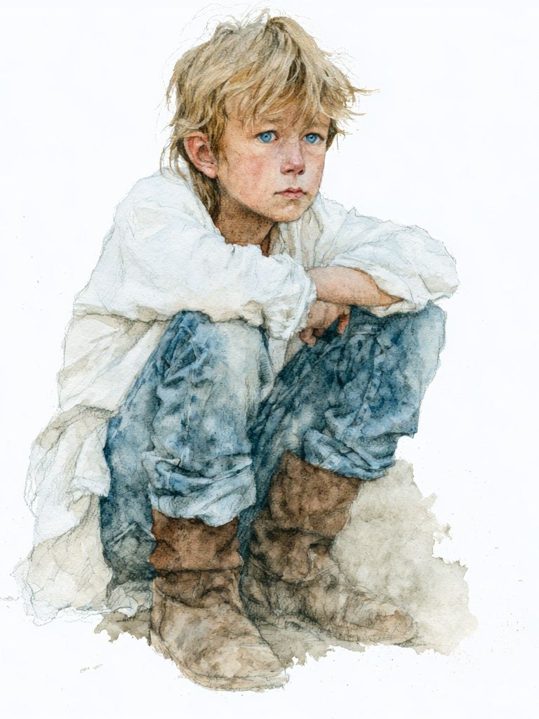 Boy in White Watercolor Print. poster detail
