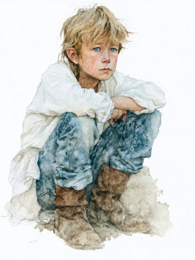 Boy in White Watercolor Print.