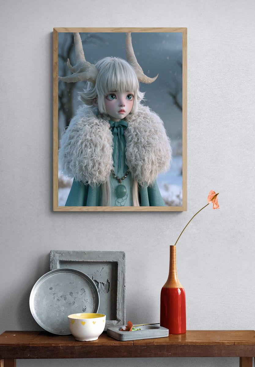 Octopus Girl Surreal Illustration Poster. — room view 3