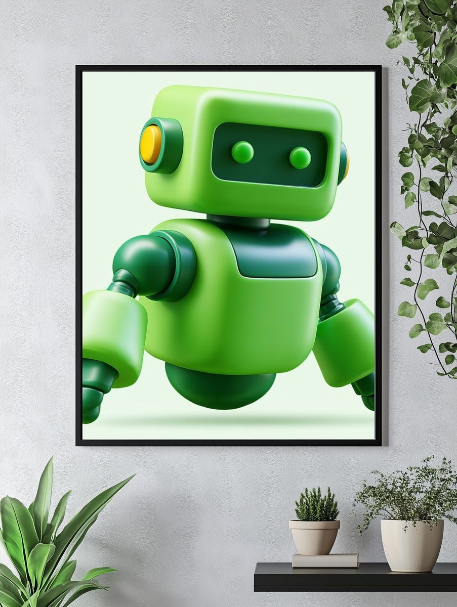 Cute Green Robot Illustration Poster. — room view 4