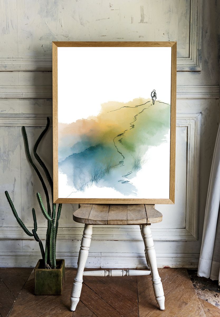 Watercolor Hiker Trail Poster. room preview