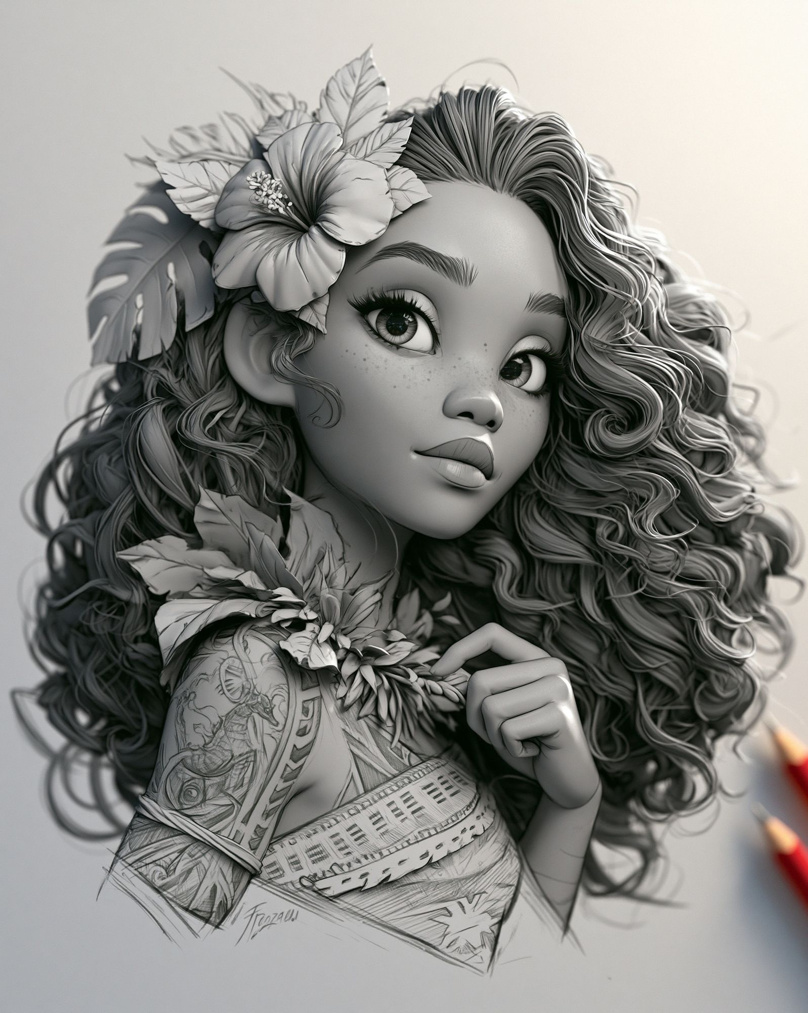 Curly Floral Girl Illustration Print. poster — illustration art