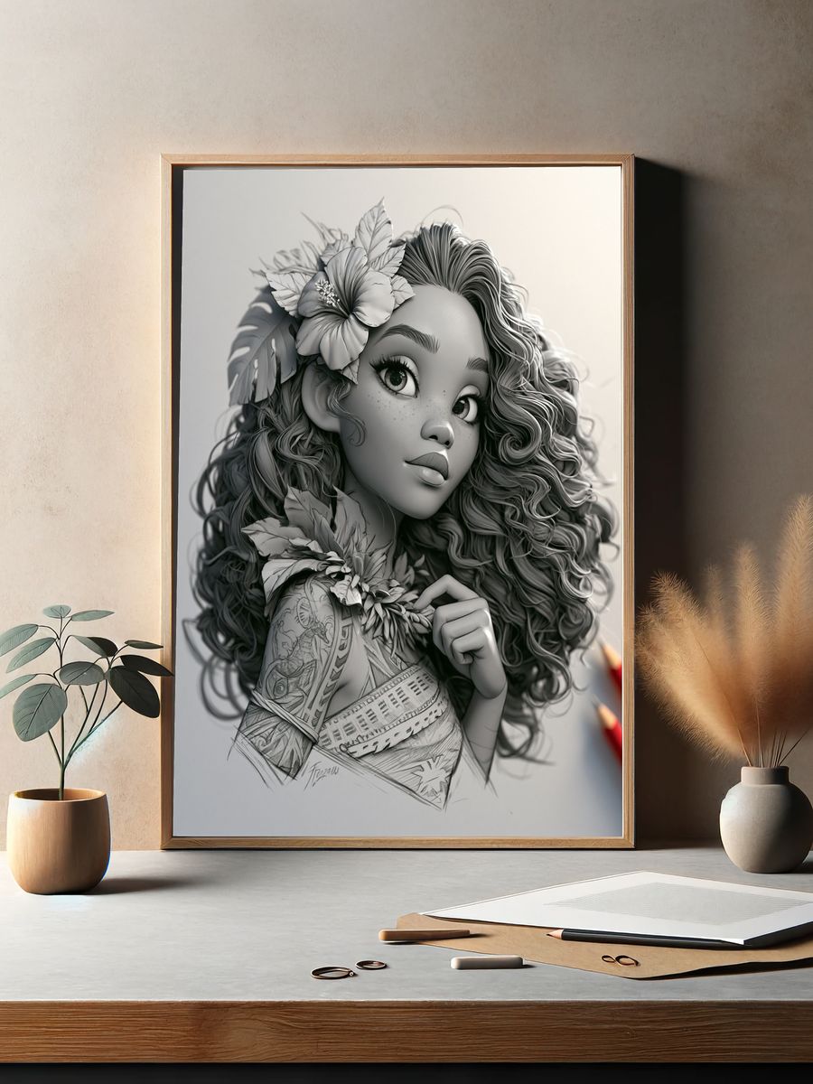 Curly Floral Girl Illustration Print. — room view 2