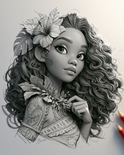 Curly Floral Girl Illustration Print.