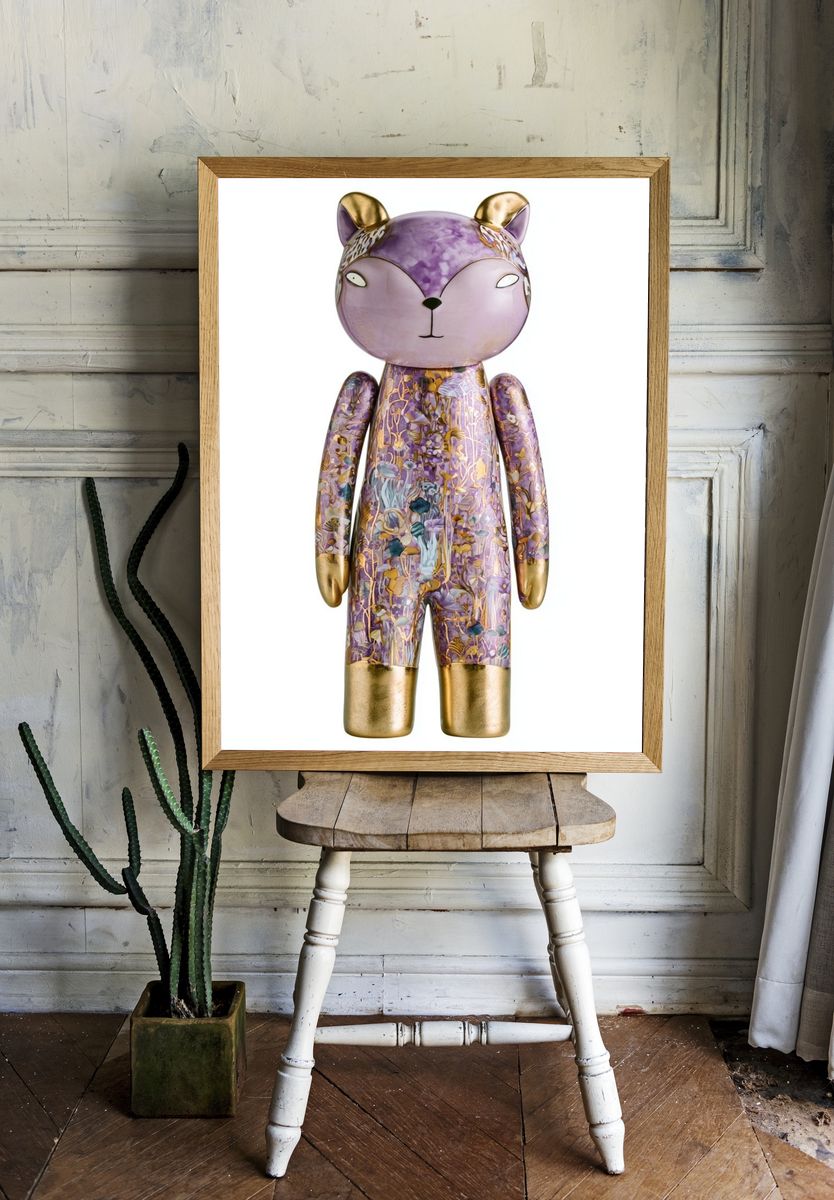 Purple Bear Figurine Illustration Print. room preview