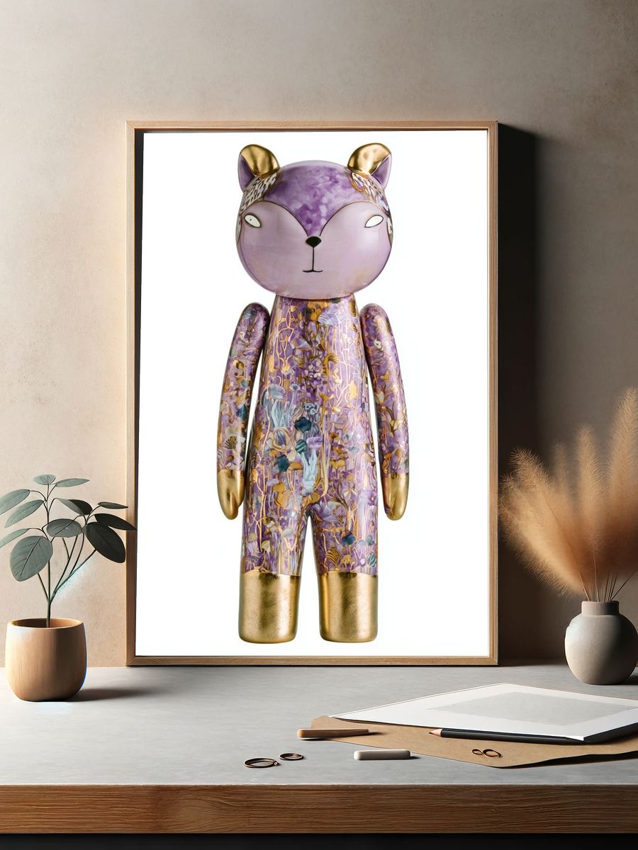Purple Bear Figurine Illustration Print. — room view 2