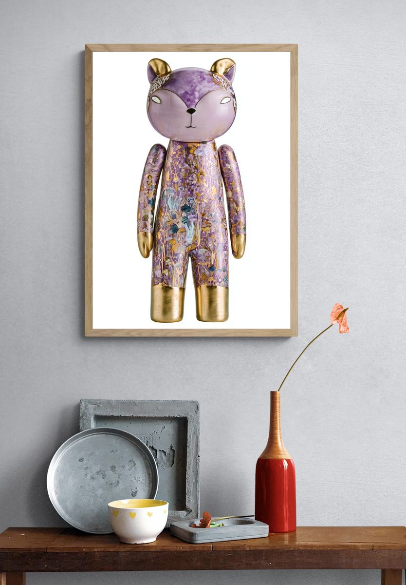 Purple Bear Figurine Illustration Print. — room view 3