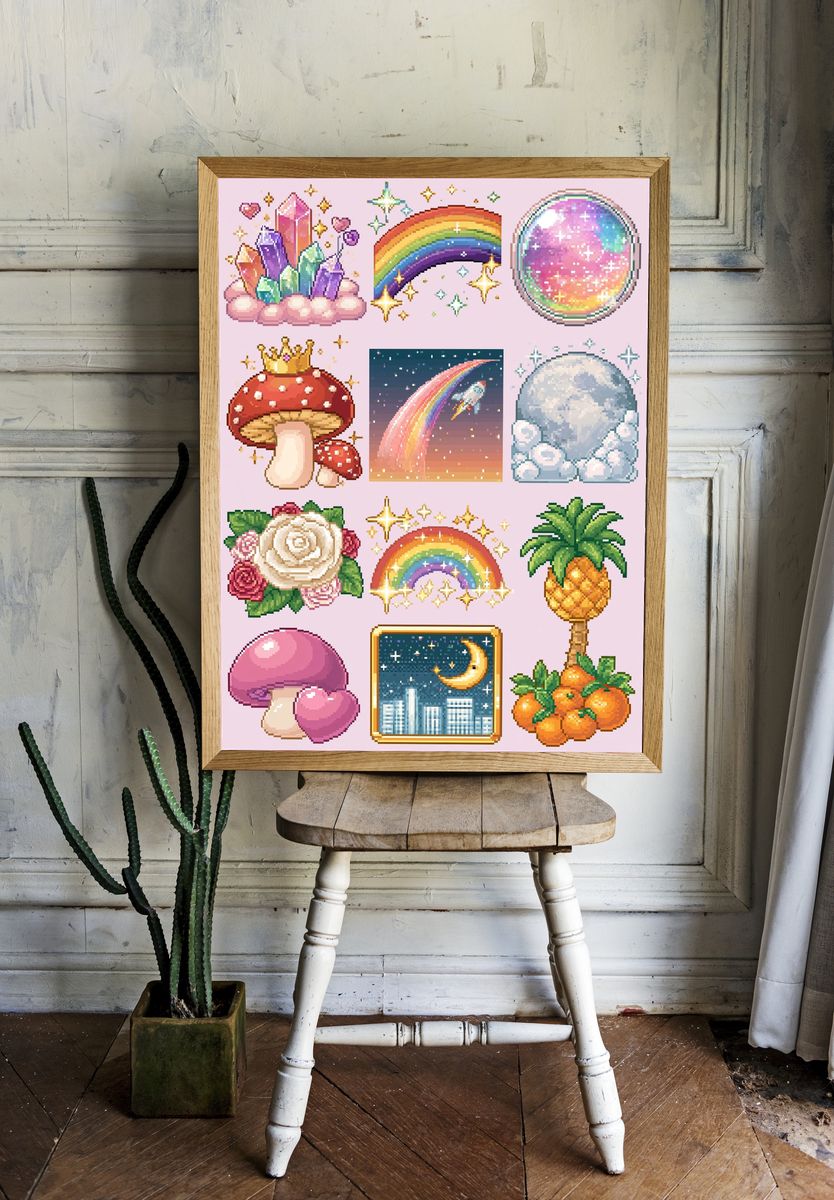 Pixel Rainbow Kawaii Poster. — room view 1