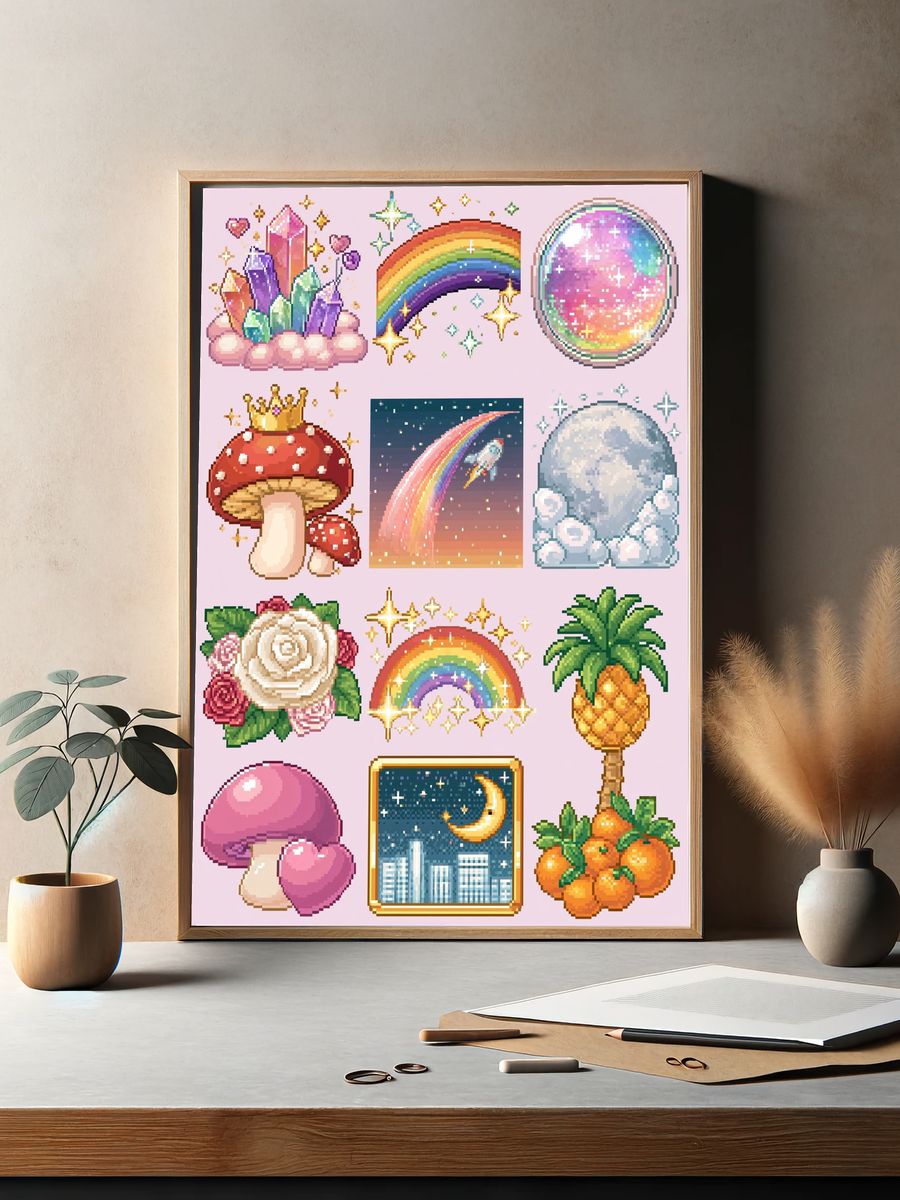 Pixel Rainbow Kawaii Poster. — room view 2