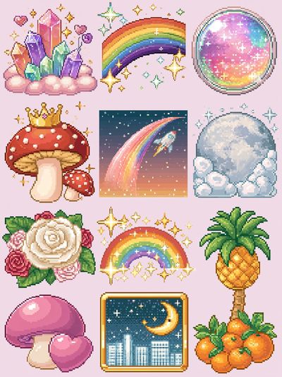 Pixel Rainbow Kawaii Poster. poster print