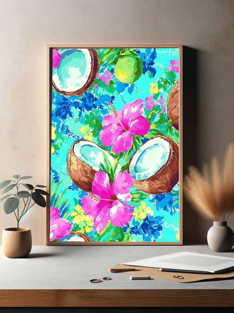 Tropical Coconut Floral Illustration Poster. — room view 2
