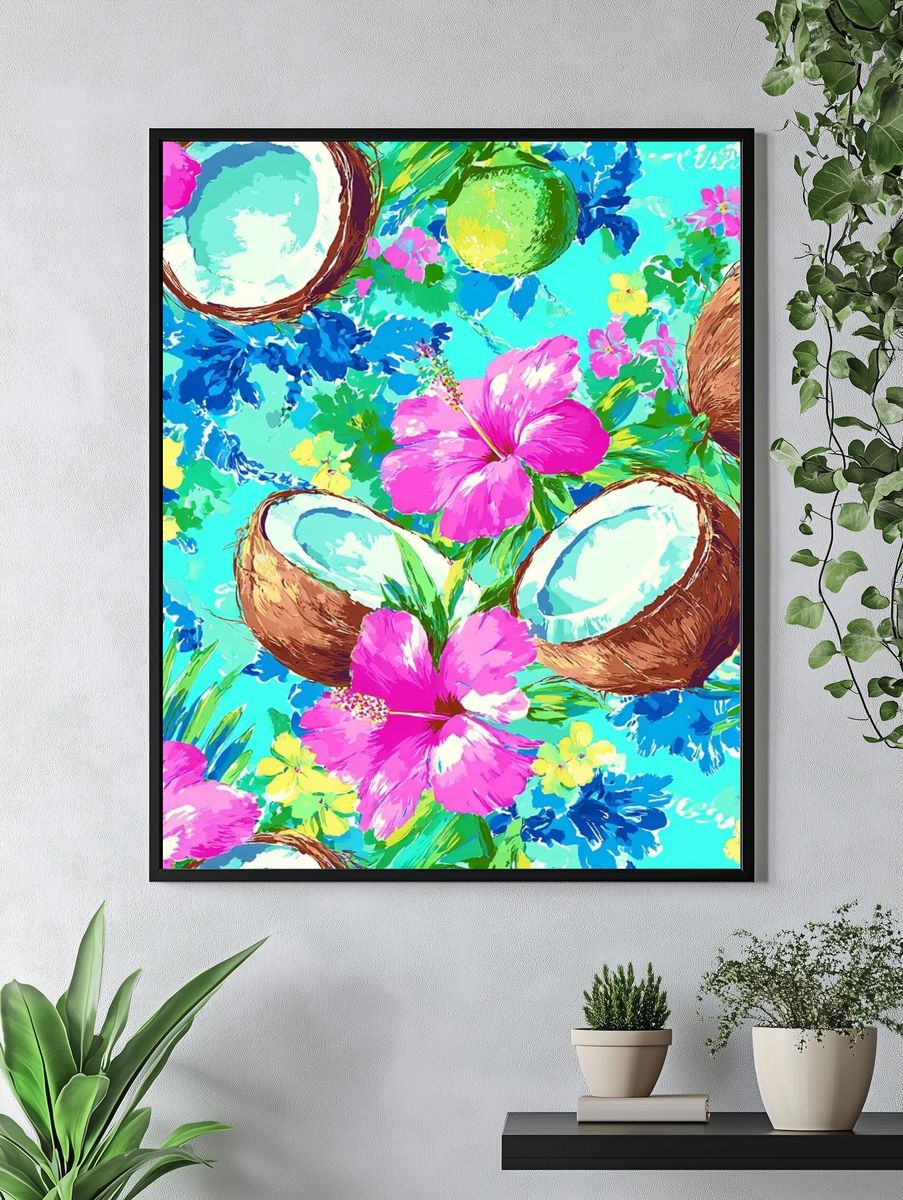 Tropical Coconut Floral Illustration Poster. — room view 4
