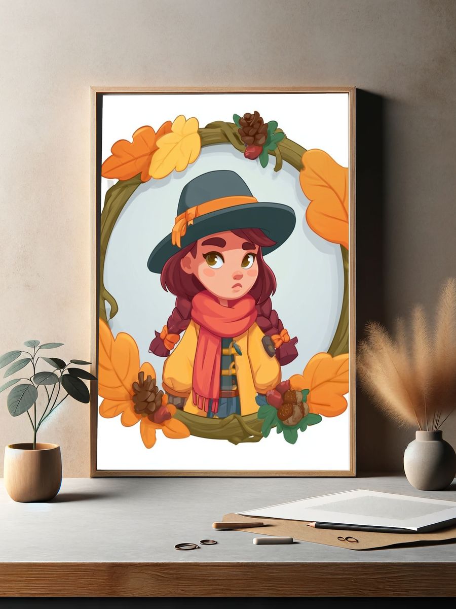 Autumn Girl Illustration Poster. — room view 2
