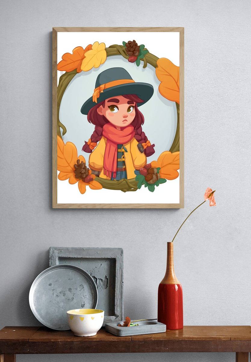 Autumn Girl Illustration Poster. — room view 3