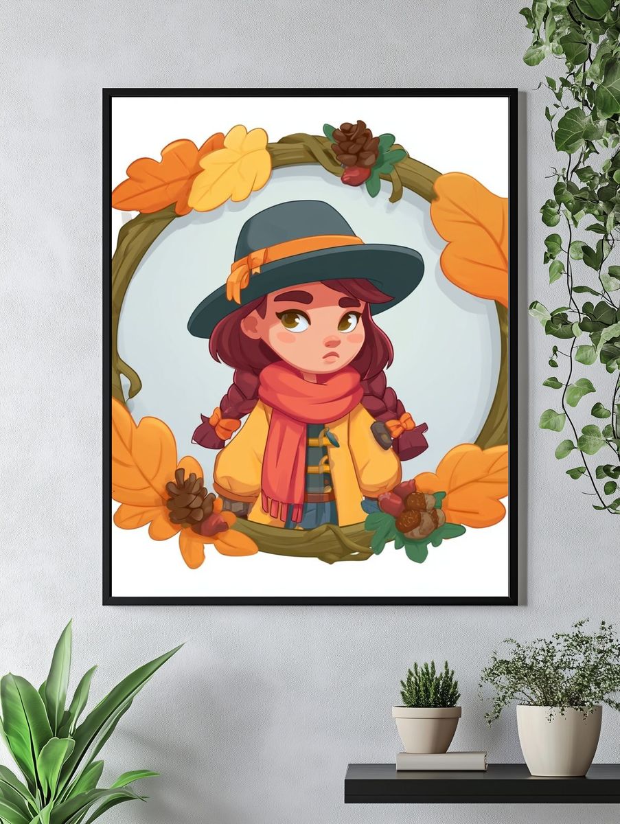 Autumn Girl Illustration Poster. — room view 4