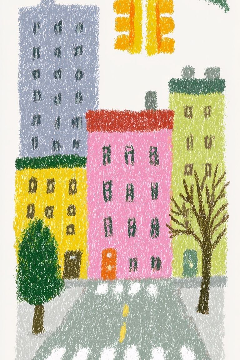 Colorful City Street Illustration Poster. poster detail