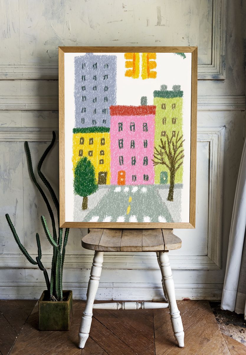 Colorful City Street Illustration Poster. room preview