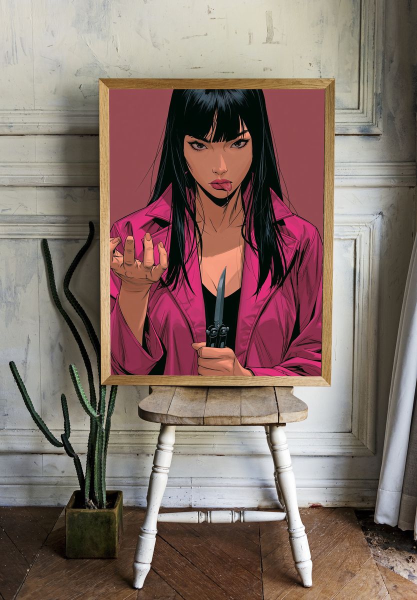 Pink Coat Woman Illustration Poster. room preview