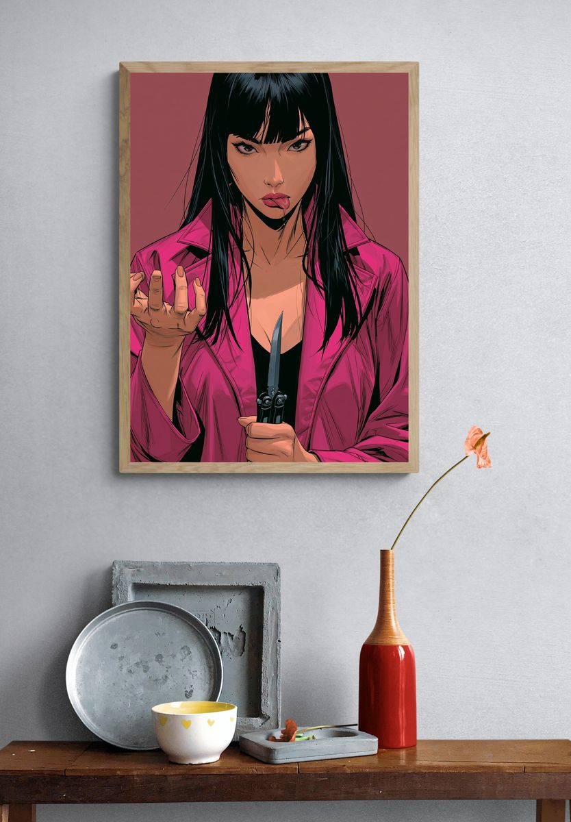 Pink Coat Woman Illustration Poster. — room view 3