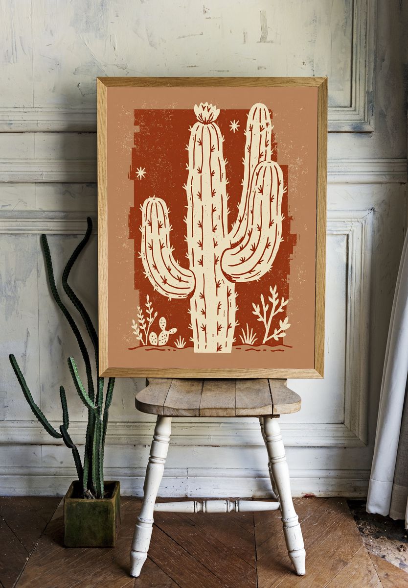 Desert Cactus Illustration Poster. — room view 1