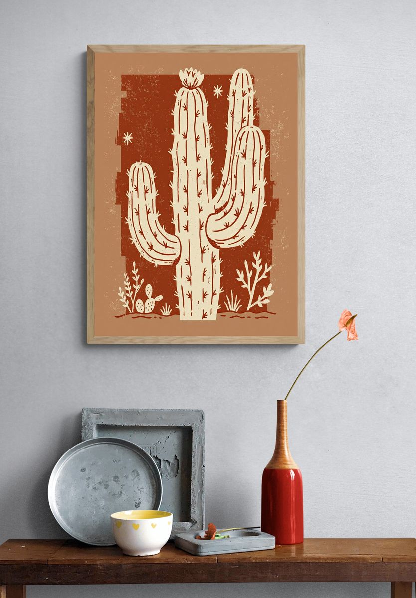 Desert Cactus Illustration Poster. — room view 3
