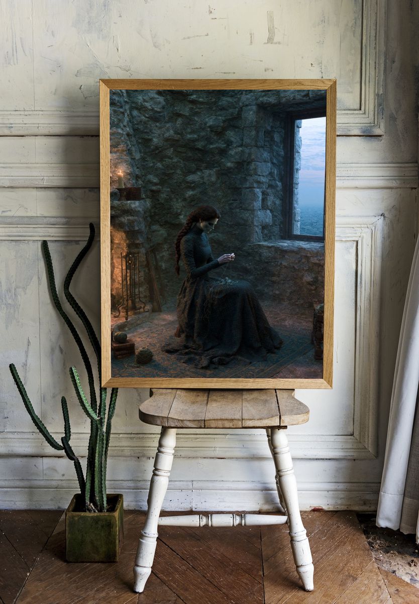 Gothic Knitting by the Sea Poster. — room view 1