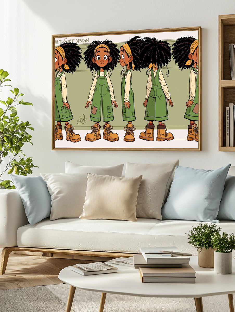 Curly Girl Character Illustration Poster. — room view 2