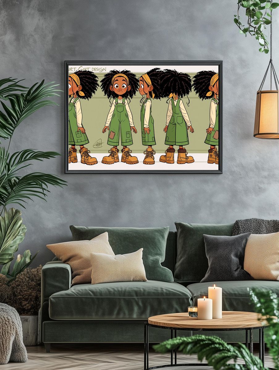 Curly Girl Character Illustration Poster. — room view 4