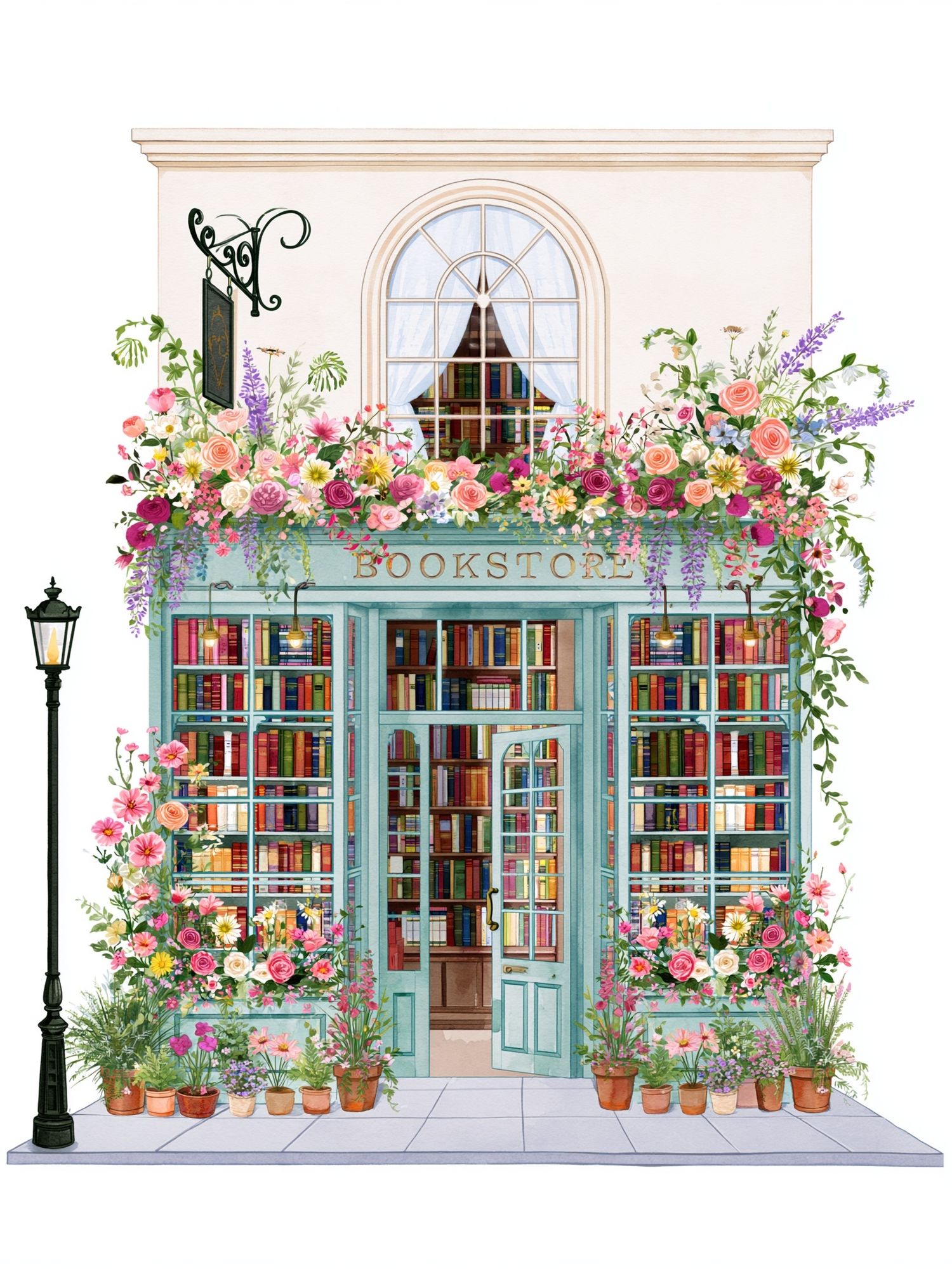 Flowering Bookstore Illustration Poster. poster detail