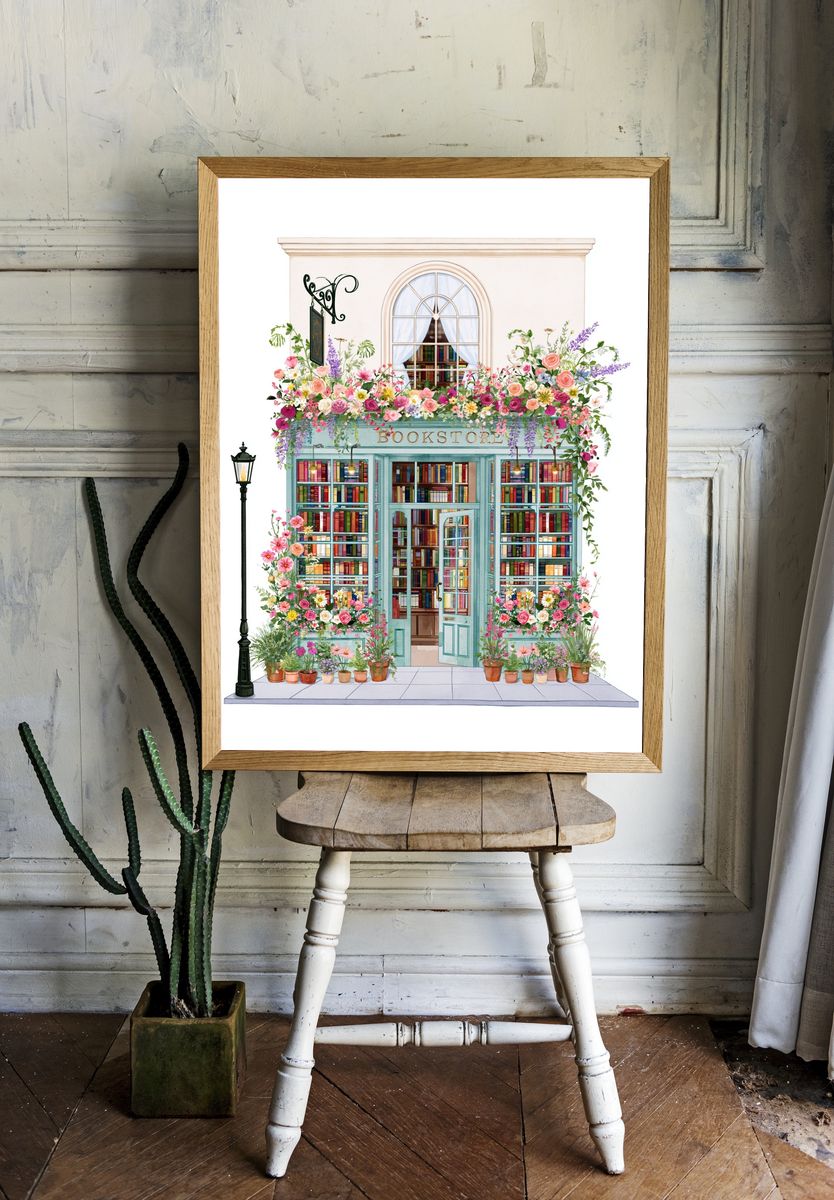 Flowering Bookstore Illustration Poster. room preview