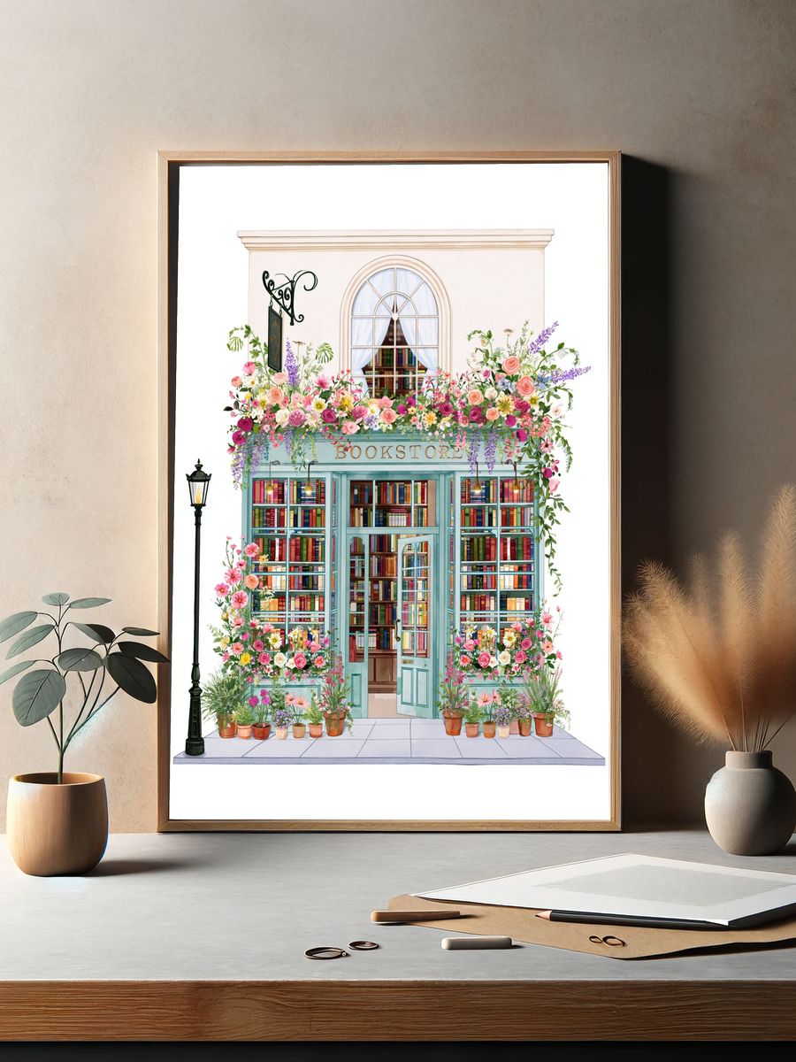 Flowering Bookstore Illustration Poster. — room view 2
