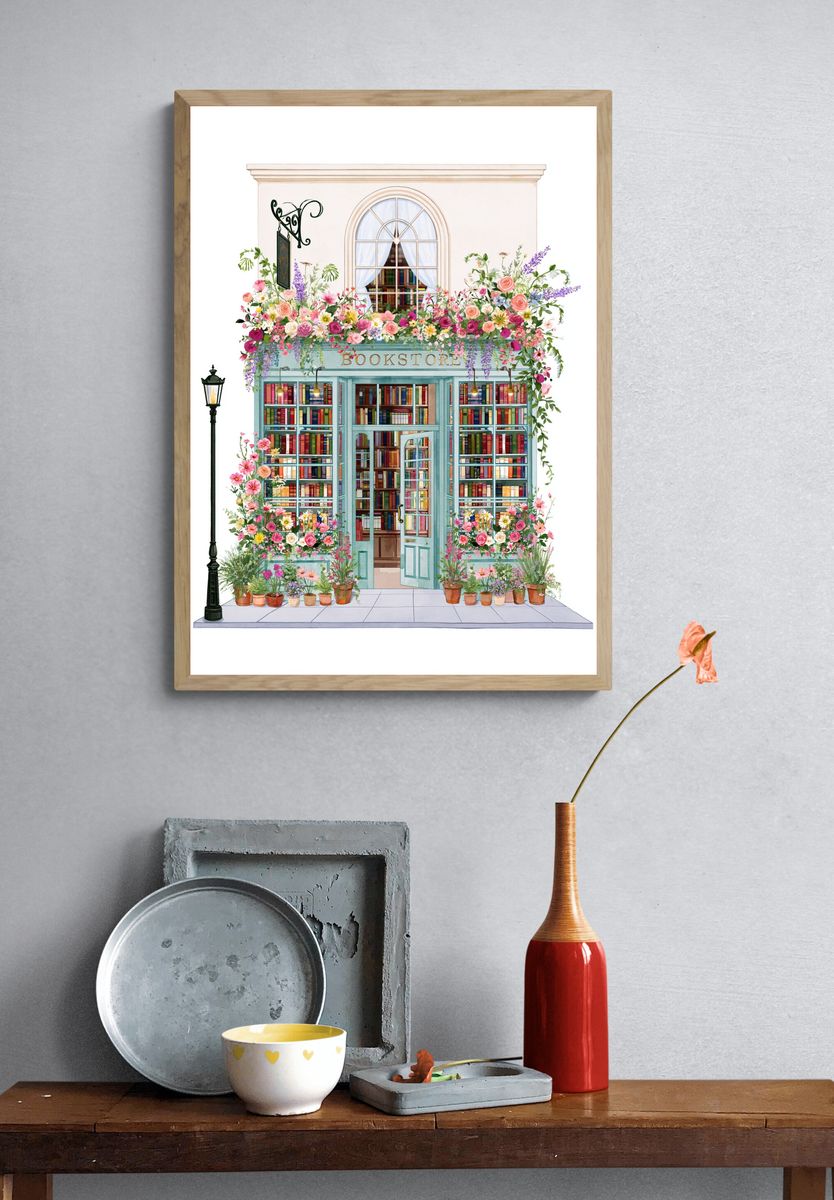 Flowering Bookstore Illustration Poster. — room view 3