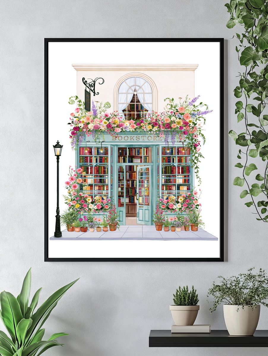 Flowering Bookstore Illustration Poster. — room view 4