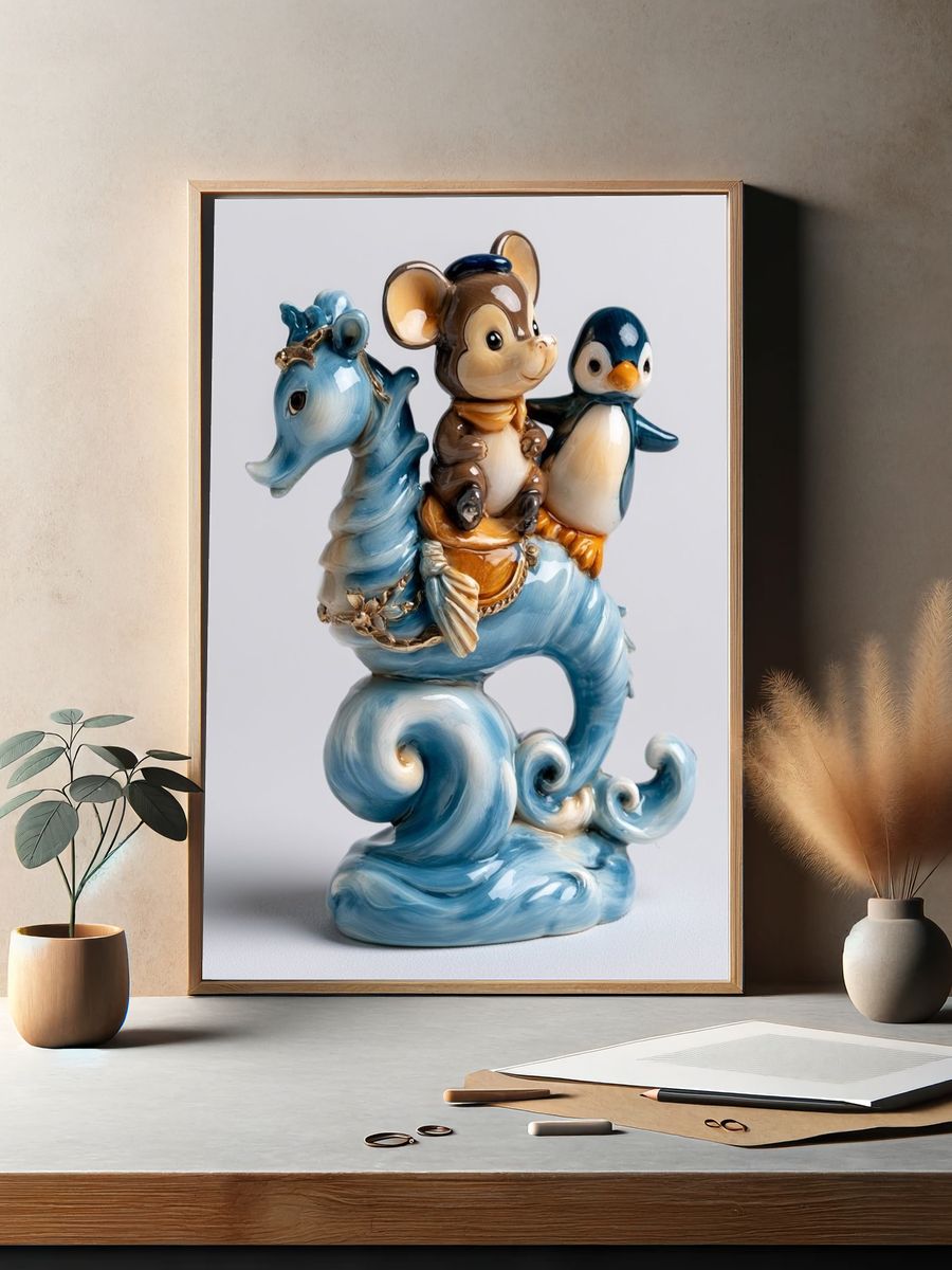 Whimsical Animal Figurine Illustration Print. — room view 2