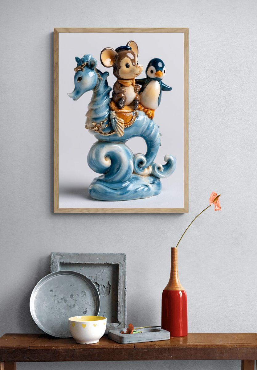 Whimsical Animal Figurine Illustration Print. — room view 3