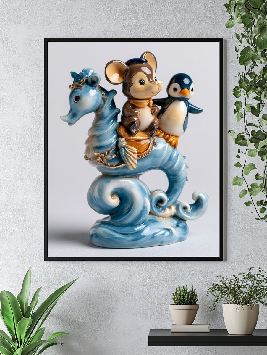 Whimsical Animal Figurine Illustration Print. — room view 4