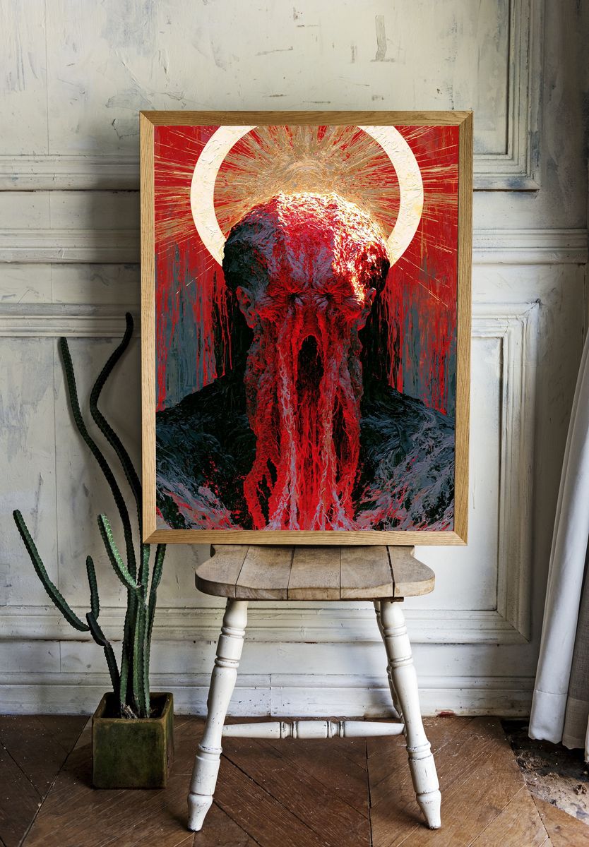 Crimson Halo Skull Illustration Poster. room preview