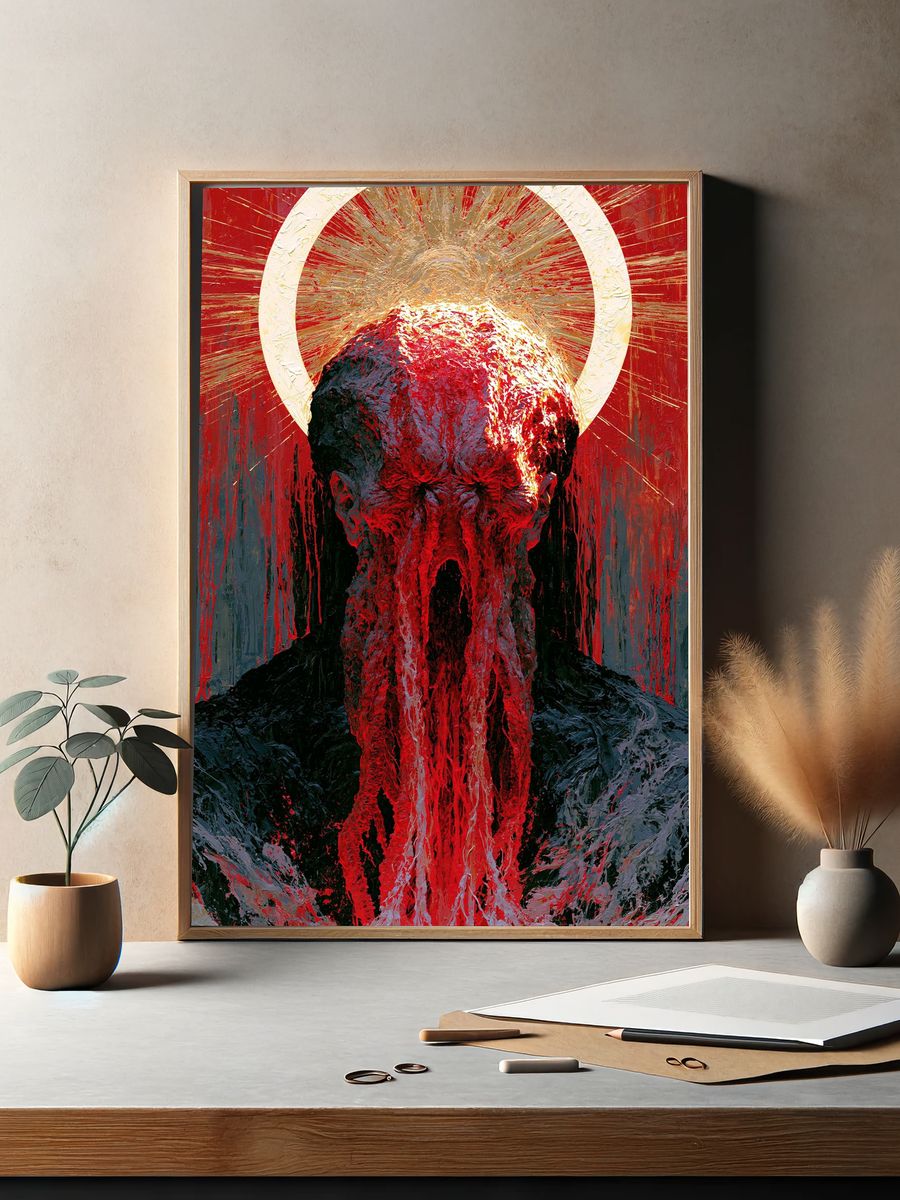 Crimson Halo Skull Illustration Poster. — room view 2